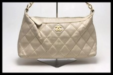 CHANEL Shoulder Bag Beige Leather 7 Series France vintage Used Authentic Rare