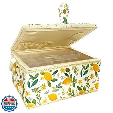 Large Empty Sewing Basket No Kit with Removable Tray, Wooden Orga