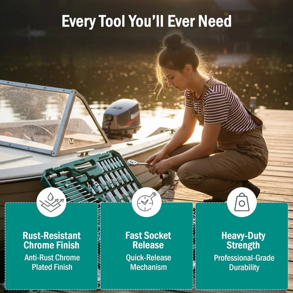 216PCS Socket & Ratchet Wrench Set CR-V Steel 1/4" 3/8" 1/2" Drive Tool Kit - Image 4 of 4