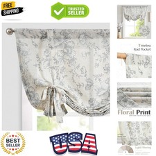 Tie Up Valance Curtain Gray Floral Linen Valance for Windows Farmhouse 54 Inc...
