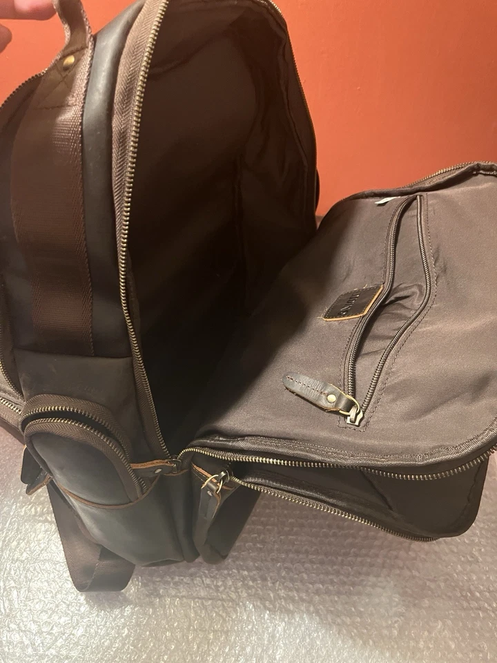 Mochila masculina vintage de couro granulado 15,6 polegadas para laptop grande capacidade T... - Imagem 3 de 4