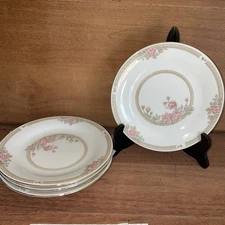 VTG Tienshan Fine China Christina Salad Plate Lot 4.Pink Roses Gold Trim 7.5”
