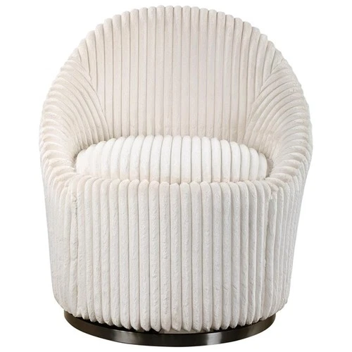 Uttermost Crue Wood Stainless Steel and Fabric Swivel Chair in White - Picture 3 of 10
