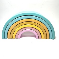 Pastel Montessori Learning Wood Stacking Toy Large 7 Piece Rainbow Stacker