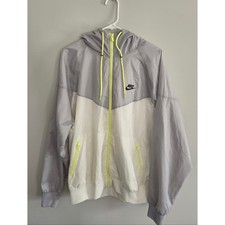 Nike Colorblock Hooded Windbreaker, Light Gray, White  Neon Yellow. Size L. SW