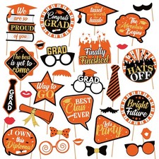 , Graduation Photo Booth Props 2026 - Pack of 30  Orange and Black Grad Phot...