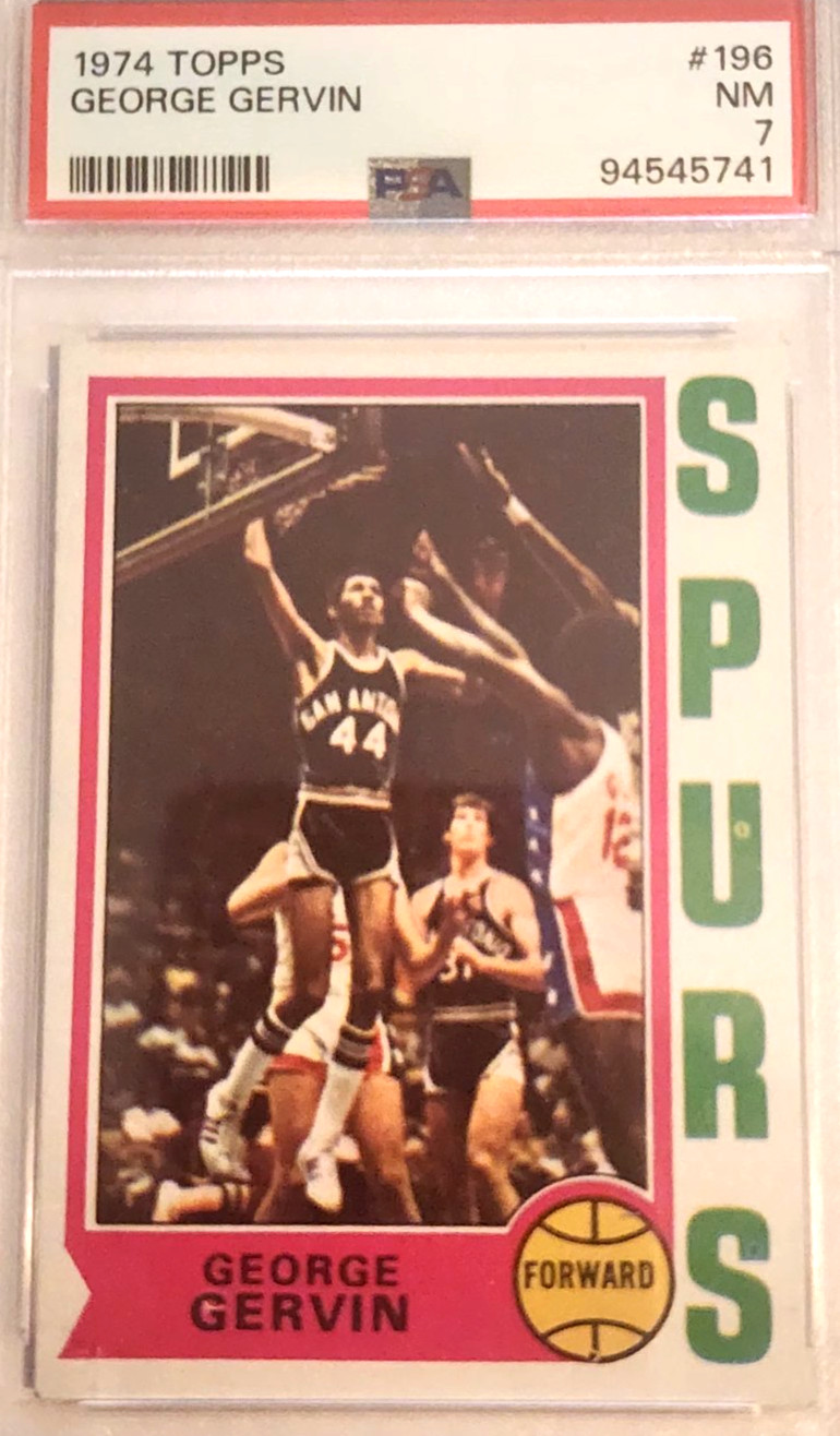 1974 TOPPS #196 GEORGE GERVIN PSA NM 7 RC ROOKIE HOF
