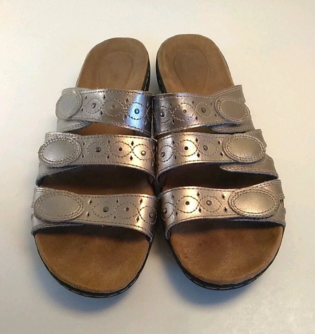 Sandalo donna Clarks Leisa Cacti taglia 10 M pelle bronzo slide scarpa regolabile