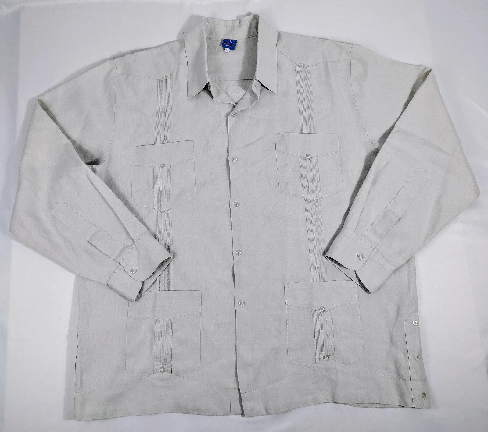 Renato Collezione Button Up Shirt 100% Linen Men's Sz XL Long Sleeve Beige EUC!