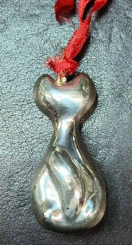 *RARO* Antigua estatuilla de gato bebé sonajero/chupete dental, plato de plata, Dinamarca Foto 3 de 4