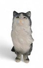 Vintage Gray and White Long Haired Cat Small 5" Ceramic Figurine Japan