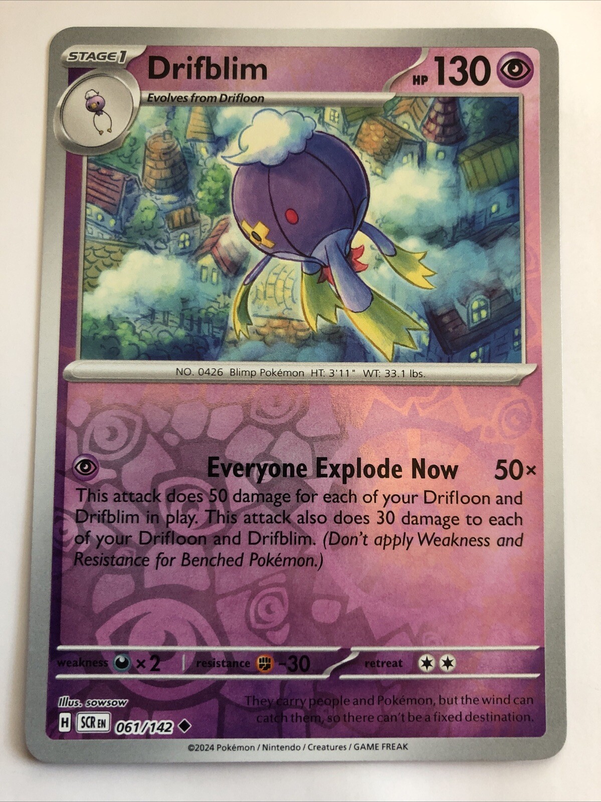 Pokémon TCG Stellar Crown Drifblim Reverse Holofoil 061/142 NM