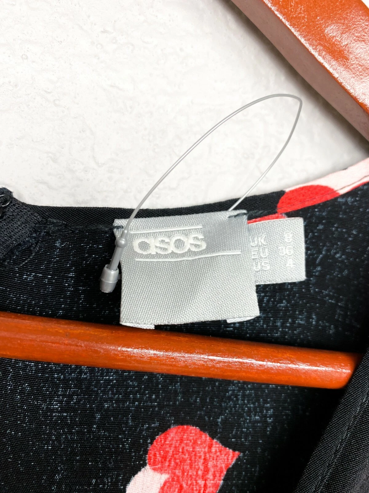 VALENTINO Asos Size 4 Black Ruffle Dress w Red & Pink Hearts Valentine's Day Dress