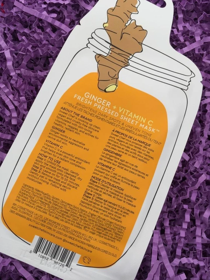 SWEET CHEF Ginger+Vitamin C Fresh Pressed Sheet Mask, Full Size - NEW,FREE SHIP! - Image 2 of 2