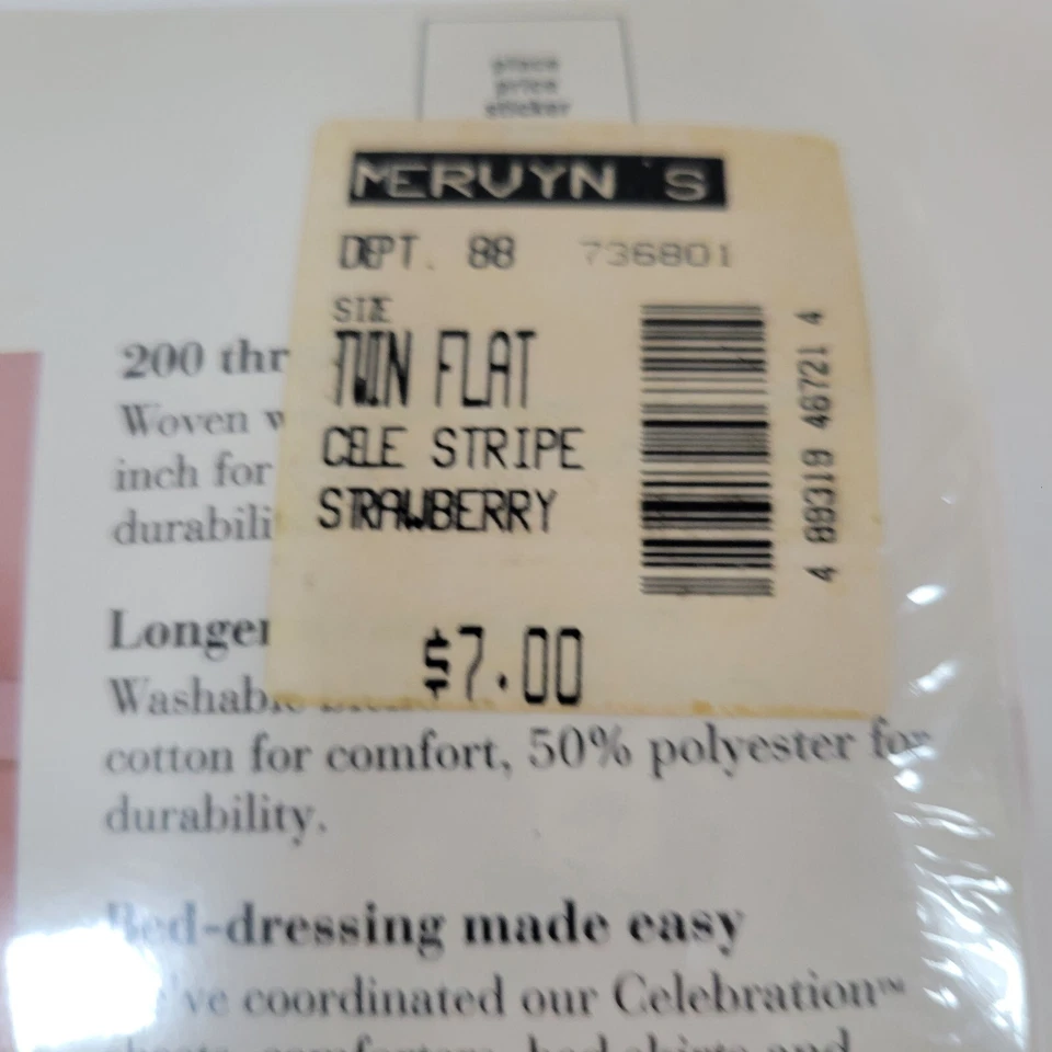 Новый винтажный Celebration Stevens Twin плоский лист розовый белые полосы 200 нитей - Изображение 4 из 4