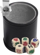 Poker Dice Ivory Rounded Corners PU Leather Grey Felt Lined Dice Cup Sealed Box