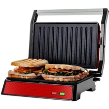 OVENTE Electric Panini Press Sandwich Maker with Non-Stick Coated Plates, 
