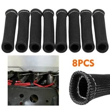 8Pcs 6" Spark Plug Wire Boots Protector Sleeve Heat Shield Cover 2500° Black