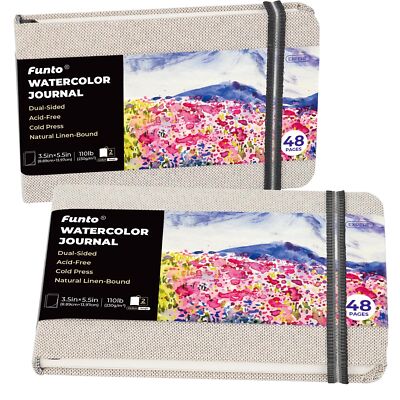 Watercolor Journal 3.5x5.5 2 Pack 48 Pages Each Cold-Pressed with Inner Pocke...