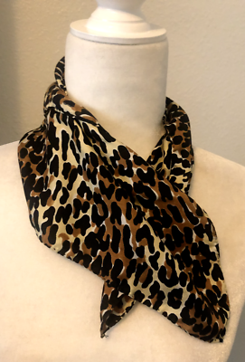 #ad New LEOPARD PRINT 17quot; Square SCARF Brown Black Animal Print Silky ROLLED EDGE $19.75