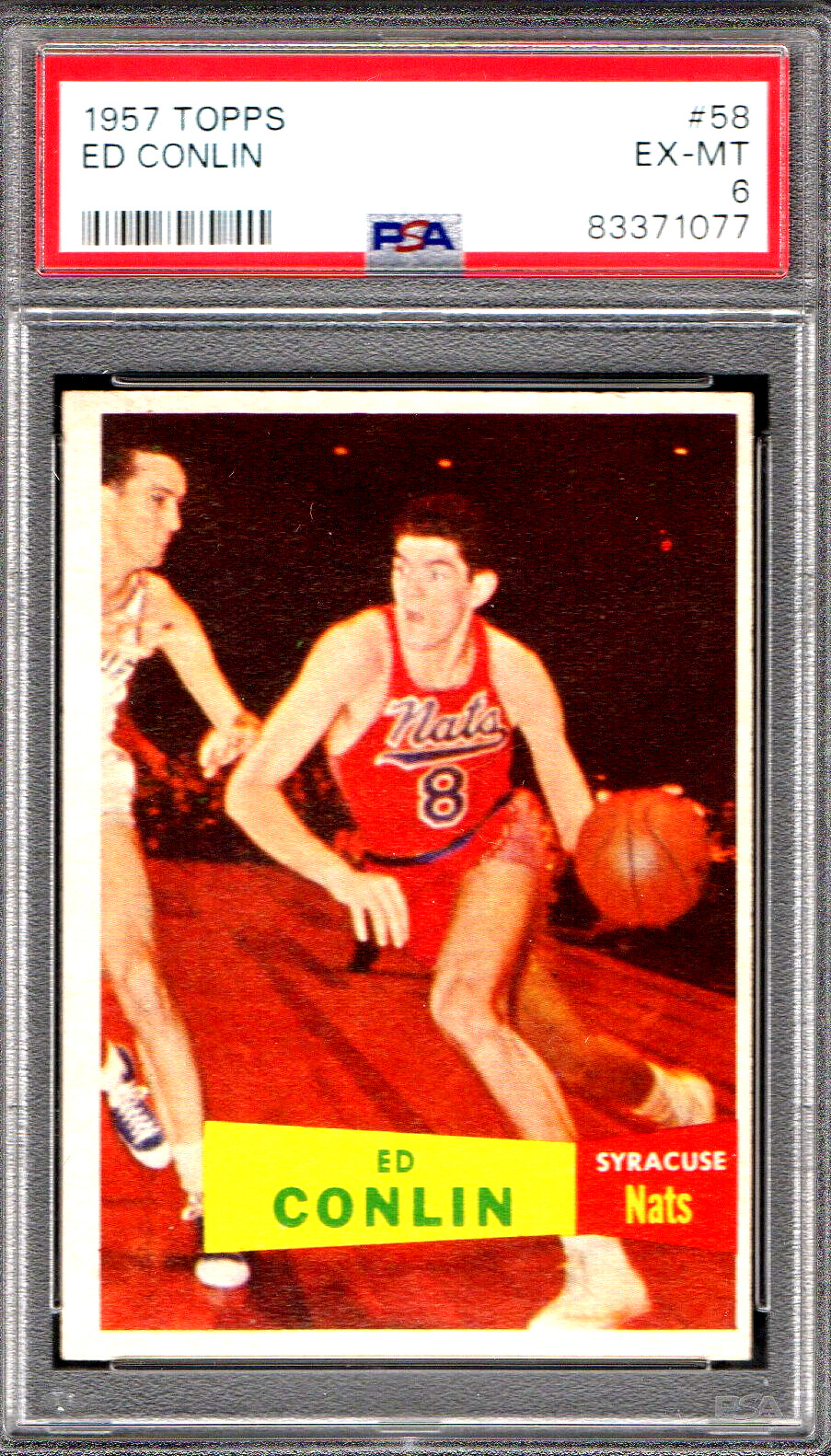 1957 TOPPS #58 ED CONLIN ROOKIE SP SYRACUSE NATS 079 - PSA EX 6 - NICE