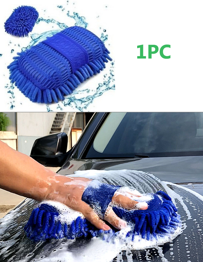 1pcs Blue Car Wash Washing Microfiber Chenille Mitt Auto Cleaning Glove Dust NEW