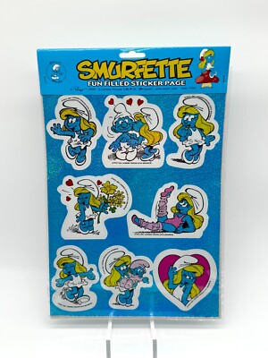 Vintage Smurf Sticker Sheet DEADSTOCK 2001 Smurfette Peyo Retro Cartoon