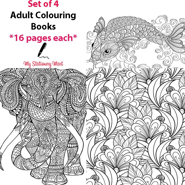 4 Set Adult Colouring Book Therapy Book Garden Animal Ocean Theme Generic Books