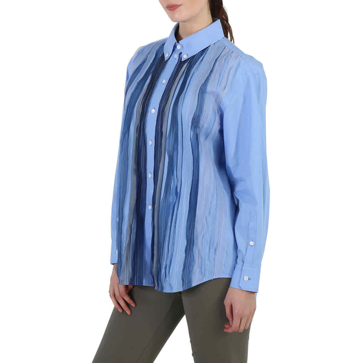 Burberry BLUE LABEL ノースリーブ シフォン リボン 紐 Burberry Ladies Vivid Cobalt Silk Pleated Shirt | eBay
