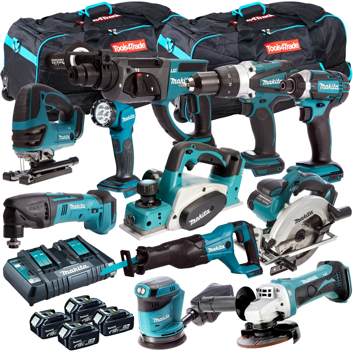 Makita 18V LXT 11 Piece Power Tool Kit with 4 x 5.0Ah Batteries Charger &  Bag