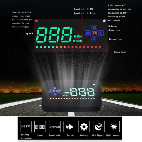 Windscreen Car Head Up Display 3.5" HUD A2 OBD II ODB2 MPH KMH Speed Warning - Picture 6 of 11