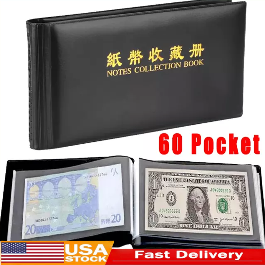 60 Pocket Banknote Collection Book Currency banknote collection  Leather Album