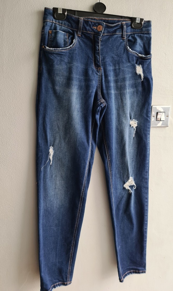 Matalan Size 10 Denim Ripped Jeans Stretch Blue Straight Leg Trousers