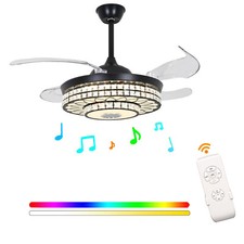 42" Retractable Ceiling Fan w/ Light & Bluetooth Speaker Dimmable LED Chandelier