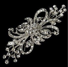4" VINTAGE LOOK DIAMANTE RHINESTONE CRYSTALFLOWER BOW WEDDING BROOCH PIN