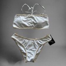 NWT Zaful Forever Young 2 Piece Bikini White W/ Beige Trim Size 8 Vacation