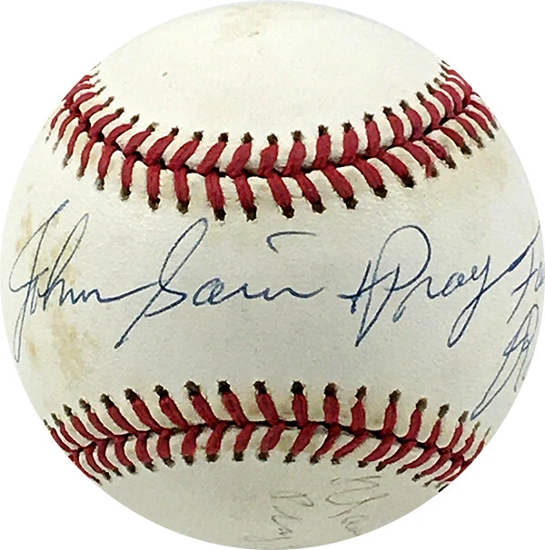WARREN SPAHN & JOHNNY SAIN SIGNED AL BASEBALL INSCRIBED PRAY FOR RAIN, SNOW PSA - Image 2 of 4