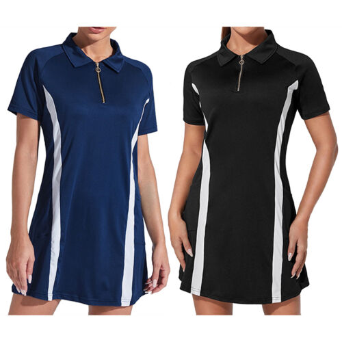 Sommer Damen kurzärmlig Tennis Golf Sport T-Shirt Kleid kurz Minikleid - Bild 1 von 10