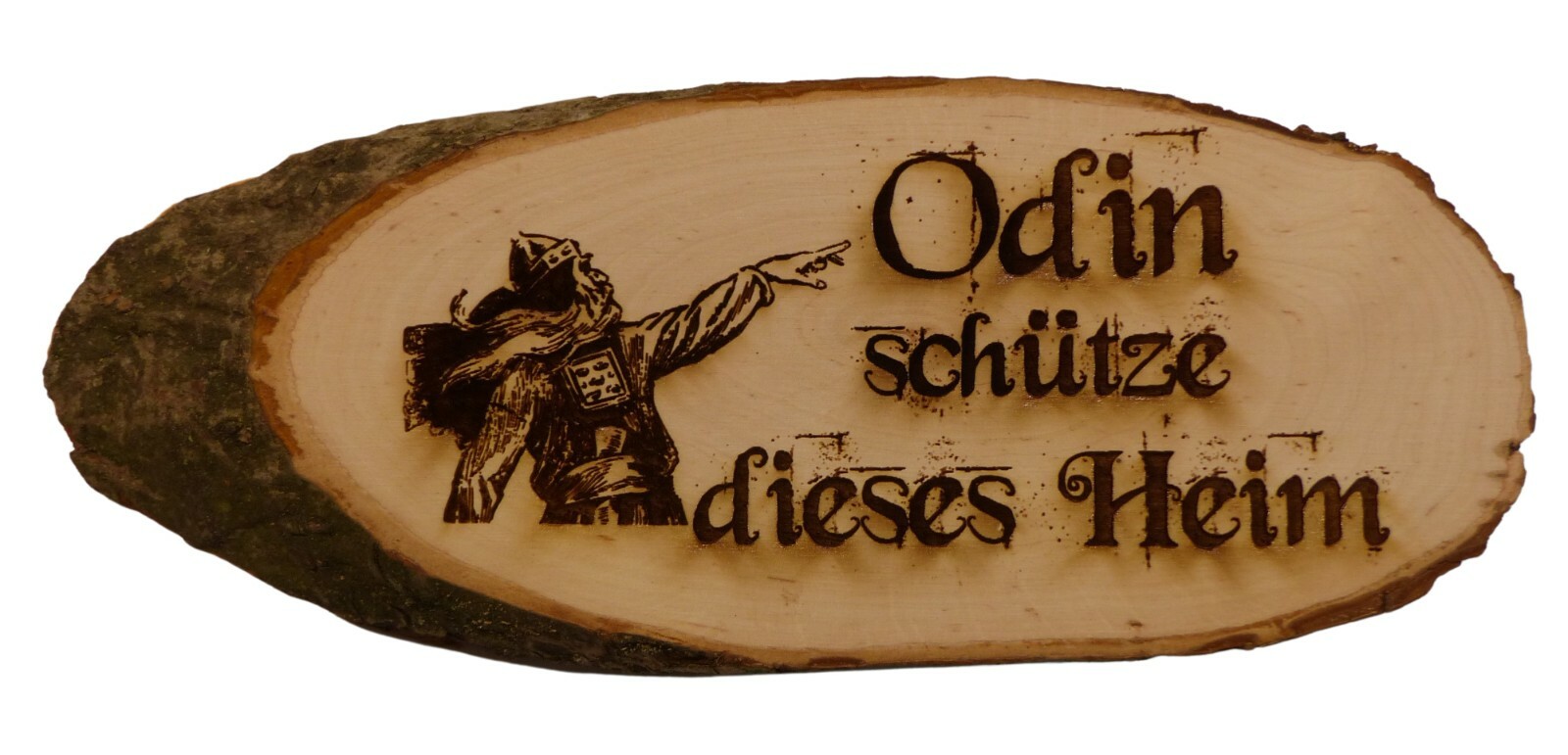 Baumscheibe Odin schütze dieses Heim 21 - 80 cm Schild Holz Gravur Rindenscheibe