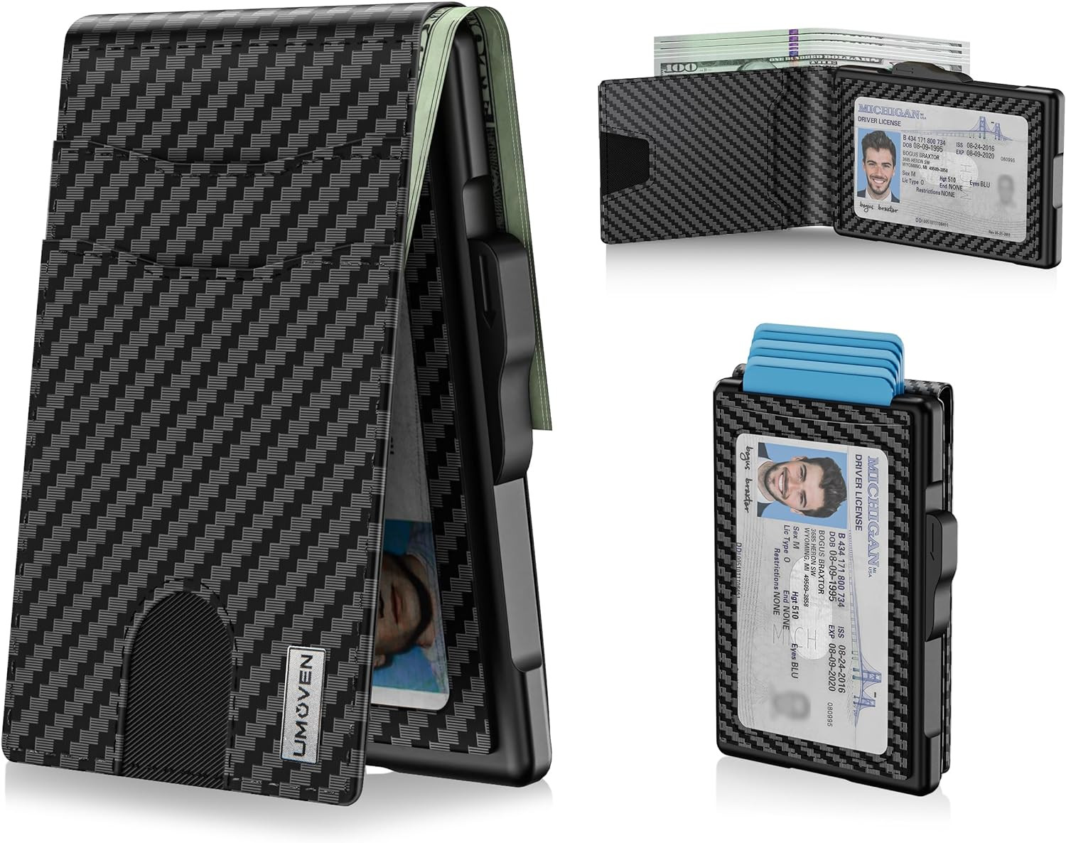 Bolsillo Frontal Cuero Minimalista Cartera Delgada Con Bloqueo Rfid Fibra De...
