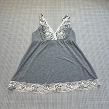 Soma Gray Lace Trim Chemise Nightgown size Small Deep V Slip Babydoll Sleepwear