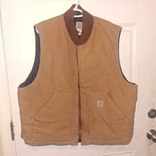 Carhartt Loose Fit Washed Duck Insulated Vest Tan Men's Size XXL USA Tan quilted