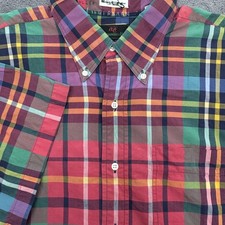 Vintage Abercrombie & Fitch Shirt Mens Large Short Sleeve Madras Plaid USA Made