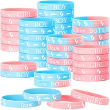 60 Pcs Gender Reveal Bracelets Team Boy/Girl Silicone Wristbands for Baby Shower