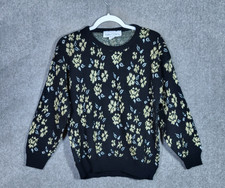 Vintage Kate Collins Sweater Womens Size Medium Black Metallic Gold Silver USA