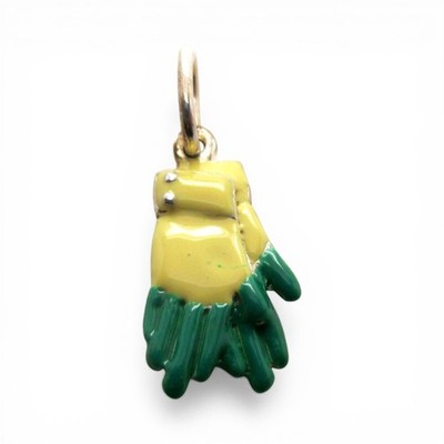 Sterling Silver Enamel Garden Gloves Charm for Bracelet Gardening Gift Yellow