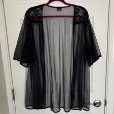 Vintage FREDRICK'S of HOLLYWOOD Black Sheer Lace Short Robe- One Size