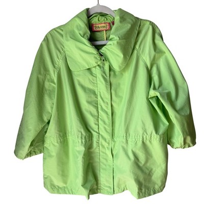 Lily & Van Lime Green Jacket Peter Pan Collar Windbreaker Full Zip Nylon Size XL