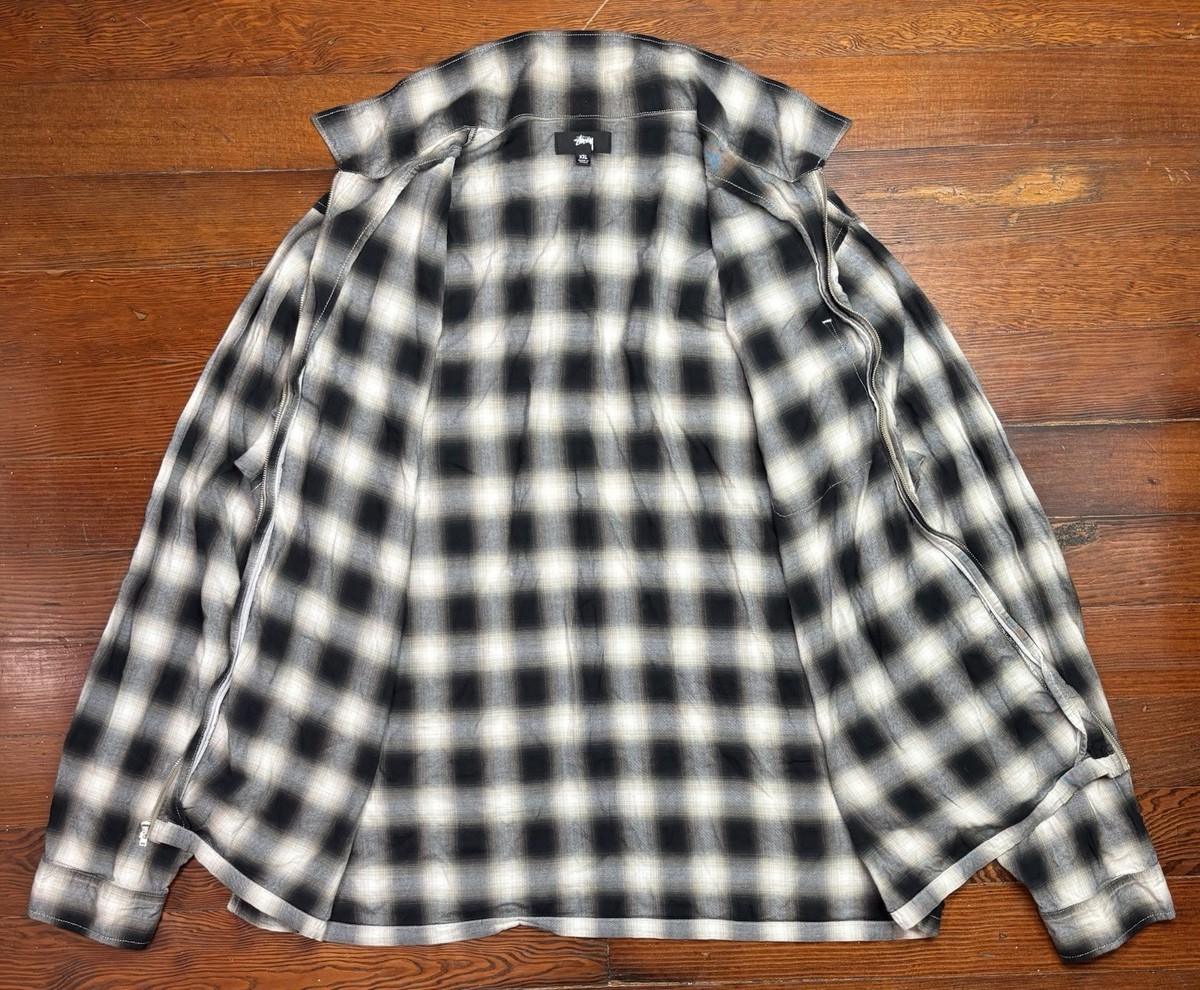 Stussy Shadow Plaid Flannel Zip Up Shirt Size 2XL | eBay