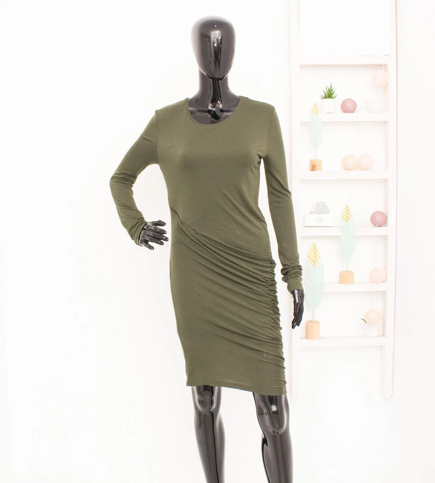 Alexander Mcqueen McQ Verde Cremallera Manga Larga Vestido Reunido Bodycon M - Imagen 1 de 4